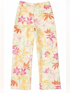 Talbots Silk Blend Floral Pants Women Size M/L Tropical Wide Leg Summer Chic